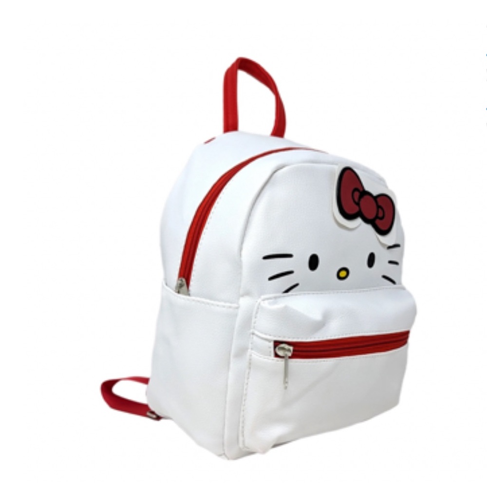 Hello Kitty Face with Red Bow 10'' Mini Deluxe Pu Leather Backpack with 1 Front
